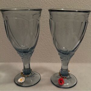 2 Noritake Sweet Swirl, blue glasses. Circa 1980.